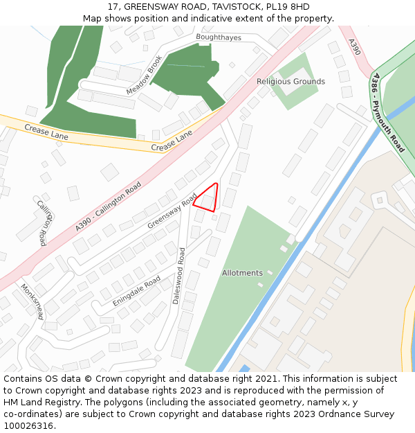 17, GREENSWAY ROAD, TAVISTOCK, PL19 8HD: Location map and indicative extent of plot