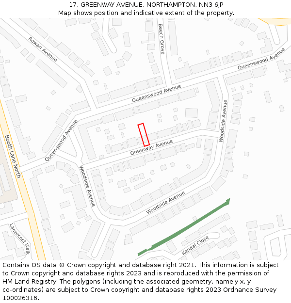 17, GREENWAY AVENUE, NORTHAMPTON, NN3 6JP: Location map and indicative extent of plot