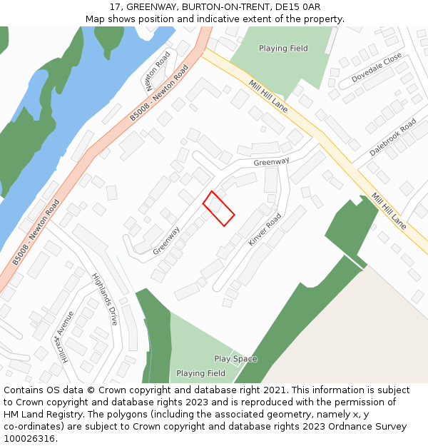 17, GREENWAY, BURTON-ON-TRENT, DE15 0AR: Location map and indicative extent of plot