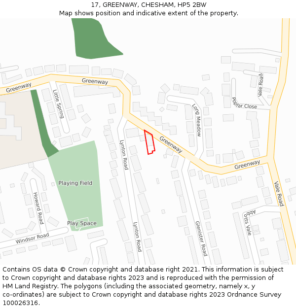 17, GREENWAY, CHESHAM, HP5 2BW: Location map and indicative extent of plot