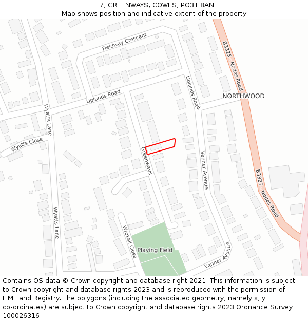 17, GREENWAYS, COWES, PO31 8AN: Location map and indicative extent of plot