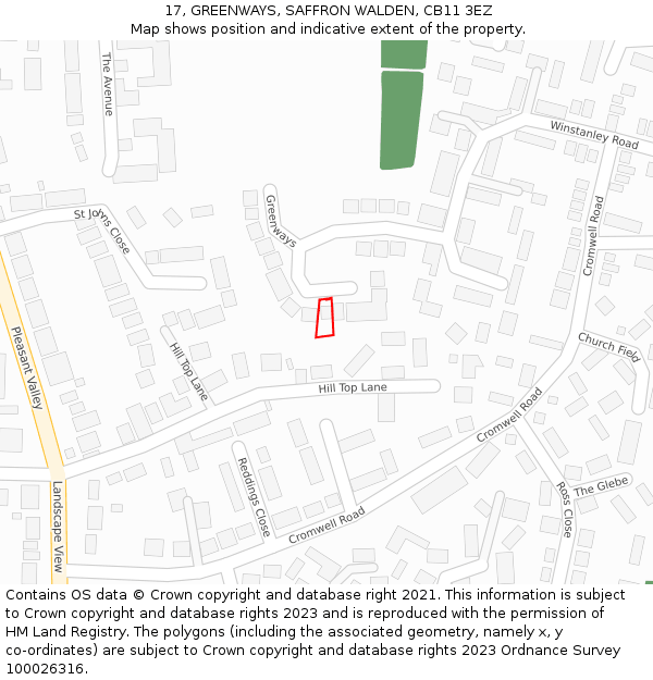 17, GREENWAYS, SAFFRON WALDEN, CB11 3EZ: Location map and indicative extent of plot