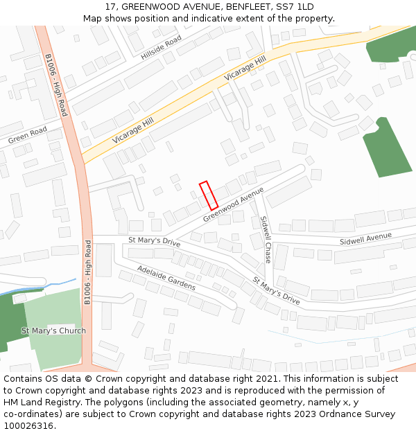 17, GREENWOOD AVENUE, BENFLEET, SS7 1LD: Location map and indicative extent of plot