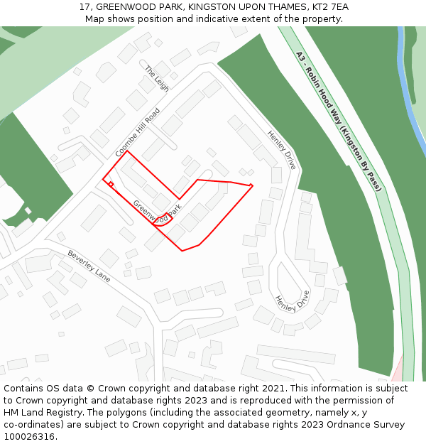 17, GREENWOOD PARK, KINGSTON UPON THAMES, KT2 7EA: Location map and indicative extent of plot