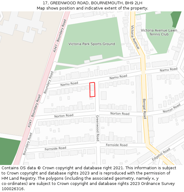 17, GREENWOOD ROAD, BOURNEMOUTH, BH9 2LH: Location map and indicative extent of plot
