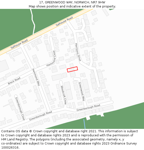 17, GREENWOOD WAY, NORWICH, NR7 9HW: Location map and indicative extent of plot