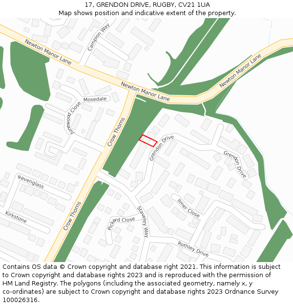 17, GRENDON DRIVE, RUGBY, CV21 1UA: Location map and indicative extent of plot