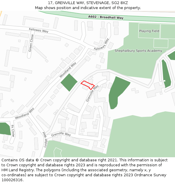 17, GRENVILLE WAY, STEVENAGE, SG2 8XZ: Location map and indicative extent of plot