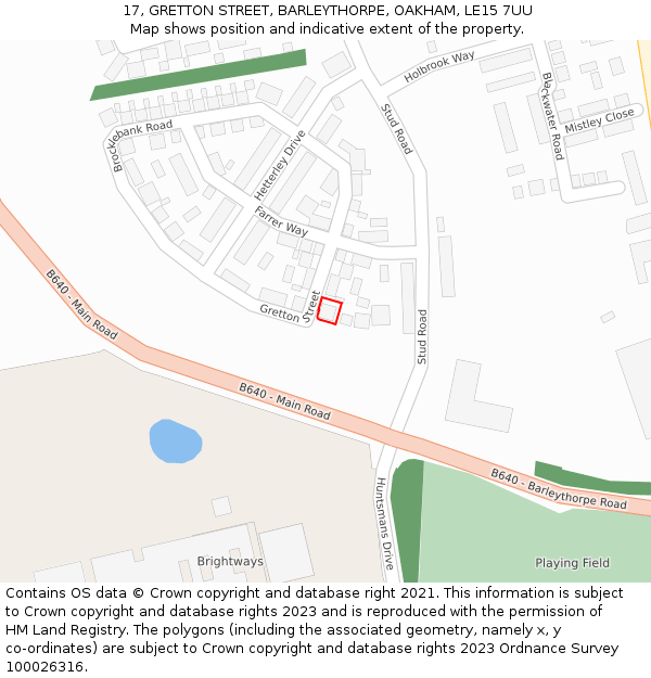 17, GRETTON STREET, BARLEYTHORPE, OAKHAM, LE15 7UU: Location map and indicative extent of plot