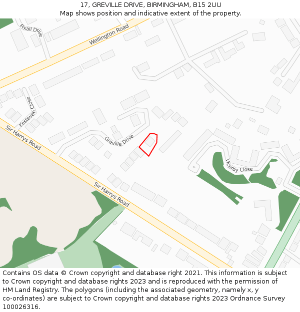17, GREVILLE DRIVE, BIRMINGHAM, B15 2UU: Location map and indicative extent of plot