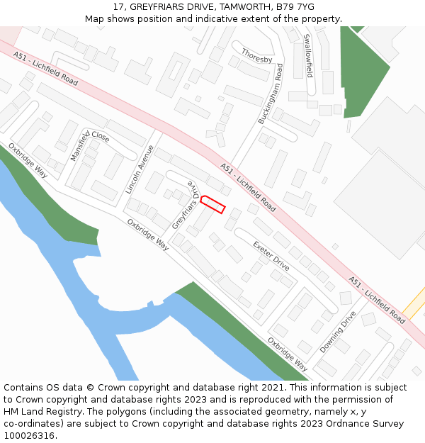 17, GREYFRIARS DRIVE, TAMWORTH, B79 7YG: Location map and indicative extent of plot