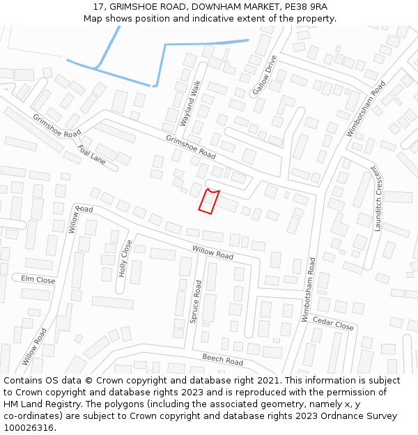 17, GRIMSHOE ROAD, DOWNHAM MARKET, PE38 9RA: Location map and indicative extent of plot