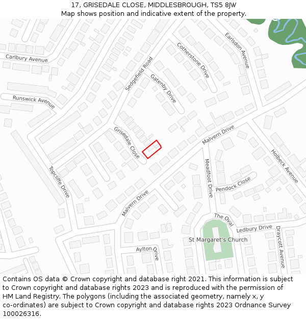 17, GRISEDALE CLOSE, MIDDLESBROUGH, TS5 8JW: Location map and indicative extent of plot