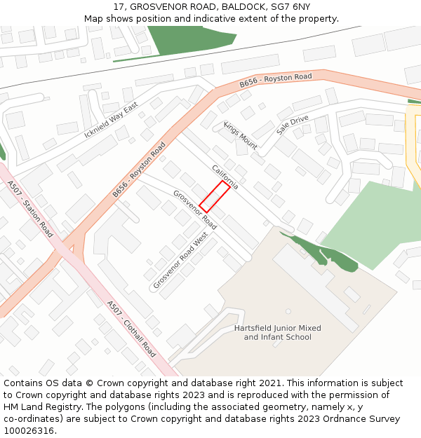 17, GROSVENOR ROAD, BALDOCK, SG7 6NY: Location map and indicative extent of plot