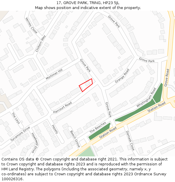 17, GROVE PARK, TRING, HP23 5JL: Location map and indicative extent of plot