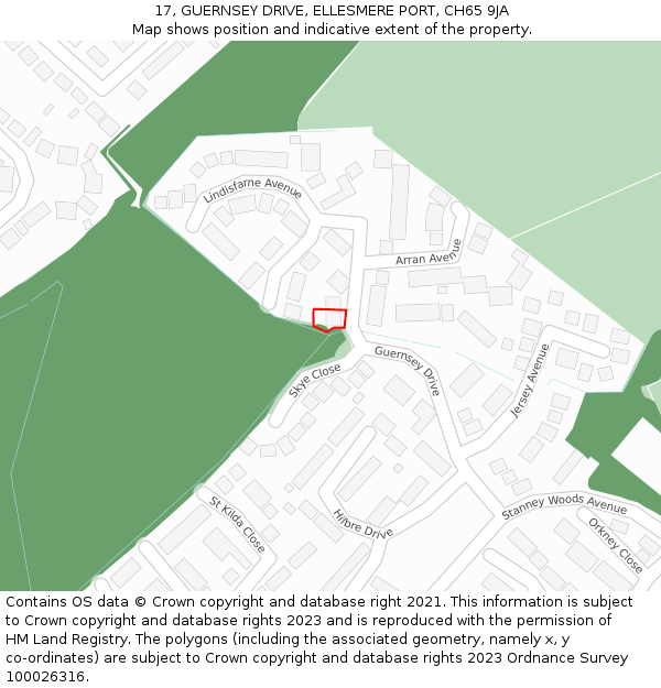 17, GUERNSEY DRIVE, ELLESMERE PORT, CH65 9JA: Location map and indicative extent of plot