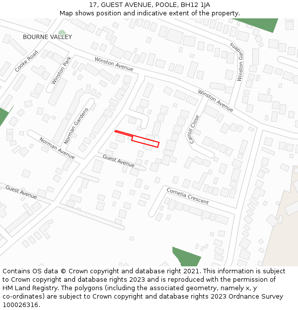 17, GUEST AVENUE, POOLE, BH12 1JA: Location map and indicative extent of plot