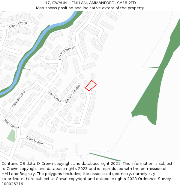 17, GWAUN HENLLAN, AMMANFORD, SA18 2FD: Location map and indicative extent of plot