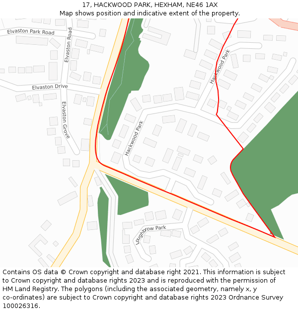 17, HACKWOOD PARK, HEXHAM, NE46 1AX: Location map and indicative extent of plot