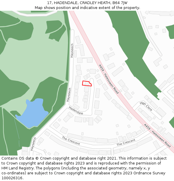 17, HADENDALE, CRADLEY HEATH, B64 7JW: Location map and indicative extent of plot