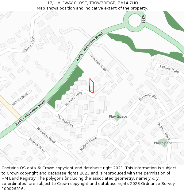 17, HALFWAY CLOSE, TROWBRIDGE, BA14 7HQ: Location map and indicative extent of plot