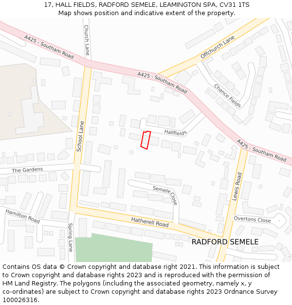17, HALL FIELDS, RADFORD SEMELE, LEAMINGTON SPA, CV31 1TS: Location map and indicative extent of plot