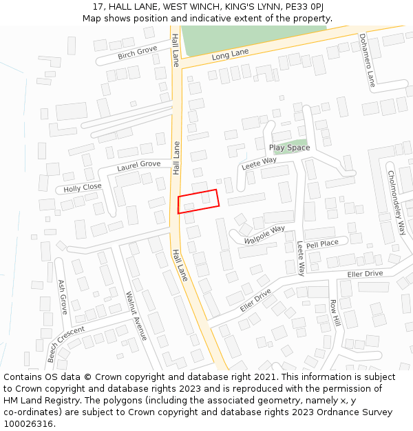 17, HALL LANE, WEST WINCH, KING'S LYNN, PE33 0PJ: Location map and indicative extent of plot