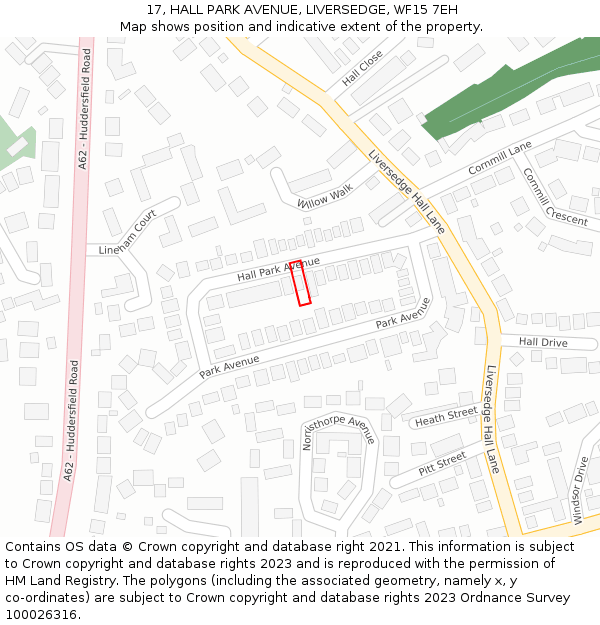 17, HALL PARK AVENUE, LIVERSEDGE, WF15 7EH: Location map and indicative extent of plot