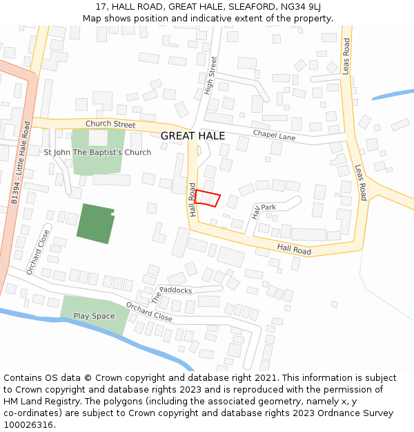 17, HALL ROAD, GREAT HALE, SLEAFORD, NG34 9LJ: Location map and indicative extent of plot