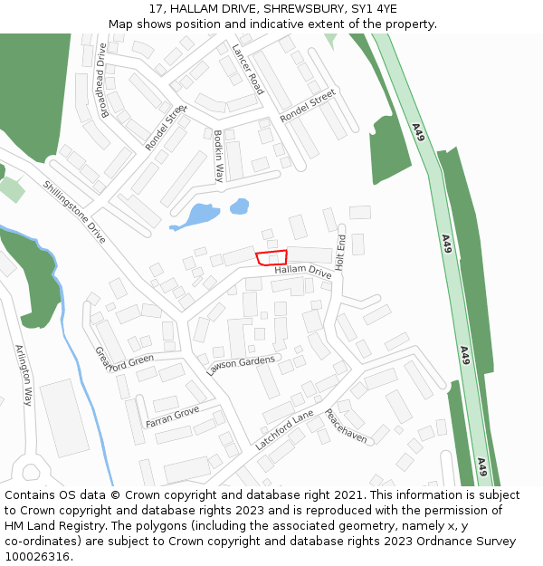 17, HALLAM DRIVE, SHREWSBURY, SY1 4YE: Location map and indicative extent of plot