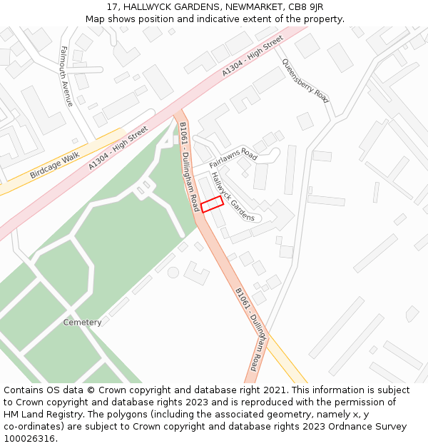 17, HALLWYCK GARDENS, NEWMARKET, CB8 9JR: Location map and indicative extent of plot