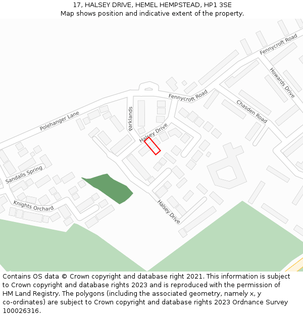 17, HALSEY DRIVE, HEMEL HEMPSTEAD, HP1 3SE: Location map and indicative extent of plot