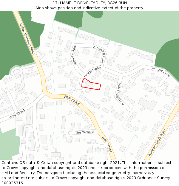17, HAMBLE DRIVE, TADLEY, RG26 3UN: Location map and indicative extent of plot