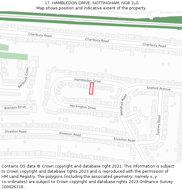 17, HAMBLEDON DRIVE, NOTTINGHAM, NG8 1LG: Location map and indicative extent of plot
