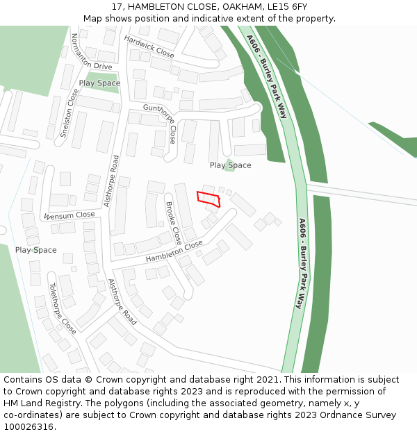 17, HAMBLETON CLOSE, OAKHAM, LE15 6FY: Location map and indicative extent of plot