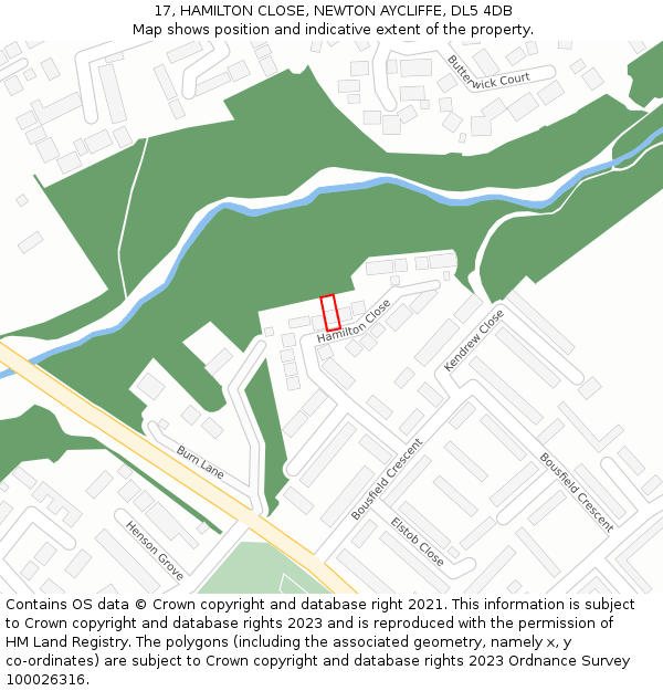 17, HAMILTON CLOSE, NEWTON AYCLIFFE, DL5 4DB: Location map and indicative extent of plot