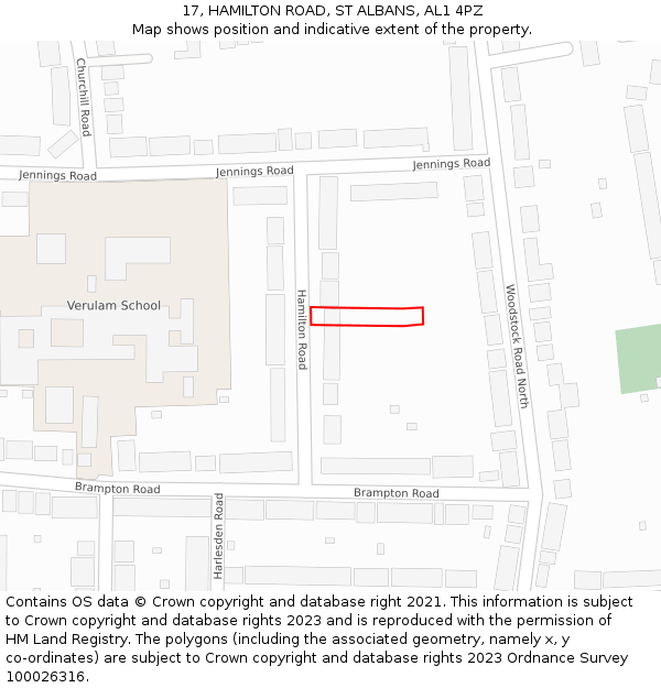 17, HAMILTON ROAD, ST ALBANS, AL1 4PZ: Location map and indicative extent of plot