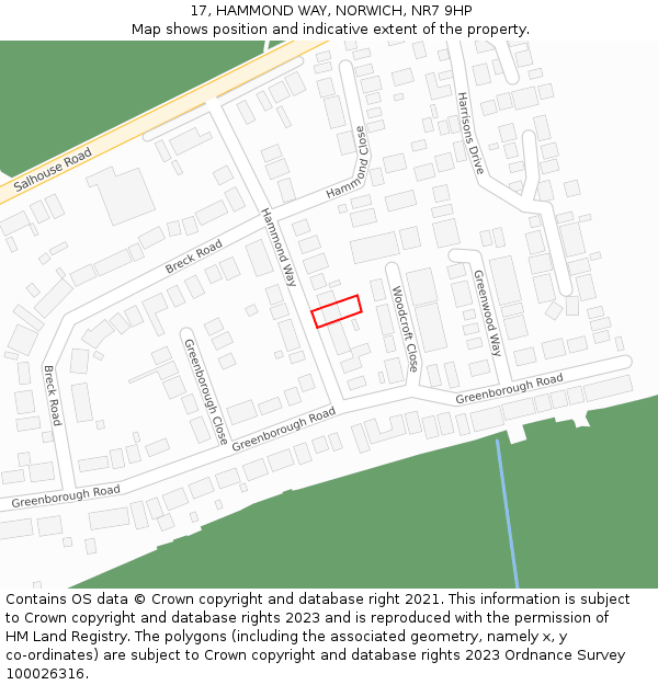 17, HAMMOND WAY, NORWICH, NR7 9HP: Location map and indicative extent of plot