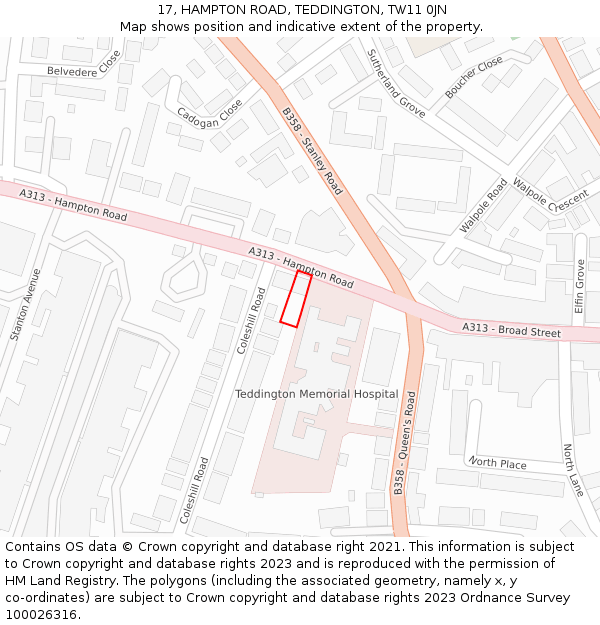 17, HAMPTON ROAD, TEDDINGTON, TW11 0JN: Location map and indicative extent of plot