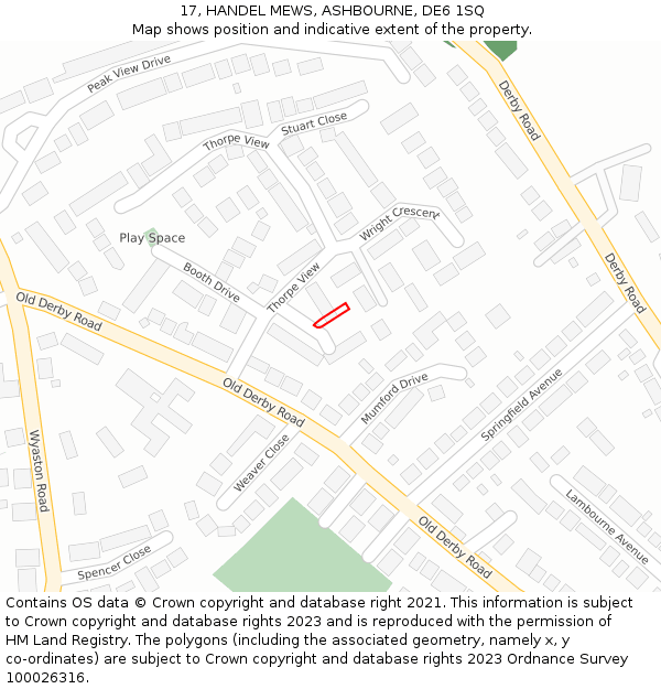 17, HANDEL MEWS, ASHBOURNE, DE6 1SQ: Location map and indicative extent of plot