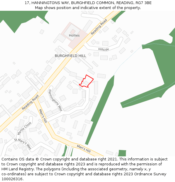 17, HANNINGTONS WAY, BURGHFIELD COMMON, READING, RG7 3BE: Location map and indicative extent of plot