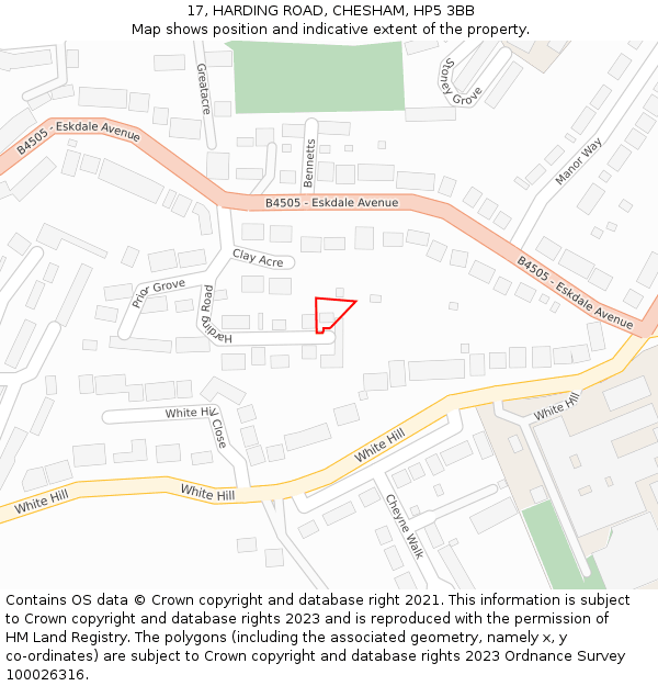 17, HARDING ROAD, CHESHAM, HP5 3BB: Location map and indicative extent of plot