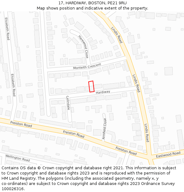 17, HARDIWAY, BOSTON, PE21 9RU: Location map and indicative extent of plot