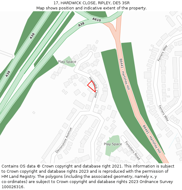 17, HARDWICK CLOSE, RIPLEY, DE5 3SR: Location map and indicative extent of plot