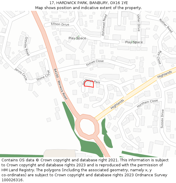 17, HARDWICK PARK, BANBURY, OX16 1YE: Location map and indicative extent of plot