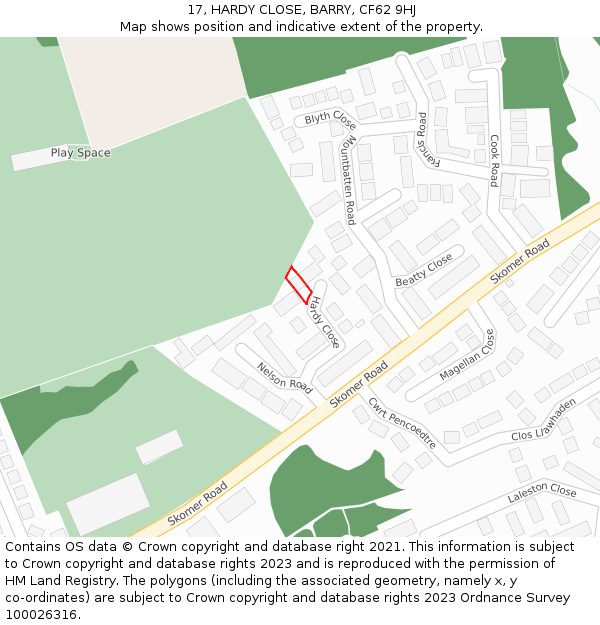 17, HARDY CLOSE, BARRY, CF62 9HJ: Location map and indicative extent of plot