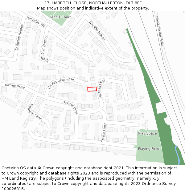 17, HAREBELL CLOSE, NORTHALLERTON, DL7 8FE: Location map and indicative extent of plot