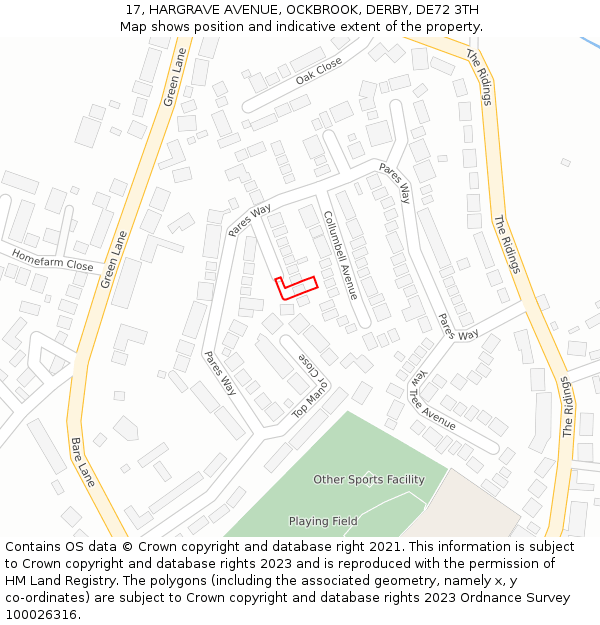 17, HARGRAVE AVENUE, OCKBROOK, DERBY, DE72 3TH: Location map and indicative extent of plot