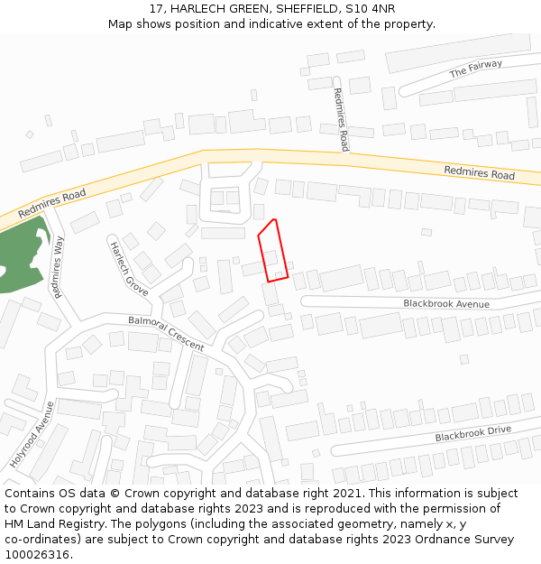 17, HARLECH GREEN, SHEFFIELD, S10 4NR: Location map and indicative extent of plot