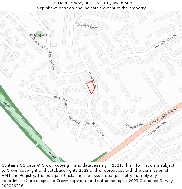 17, HARLEY WAY, BRIDGNORTH, WV16 5PA: Location map and indicative extent of plot